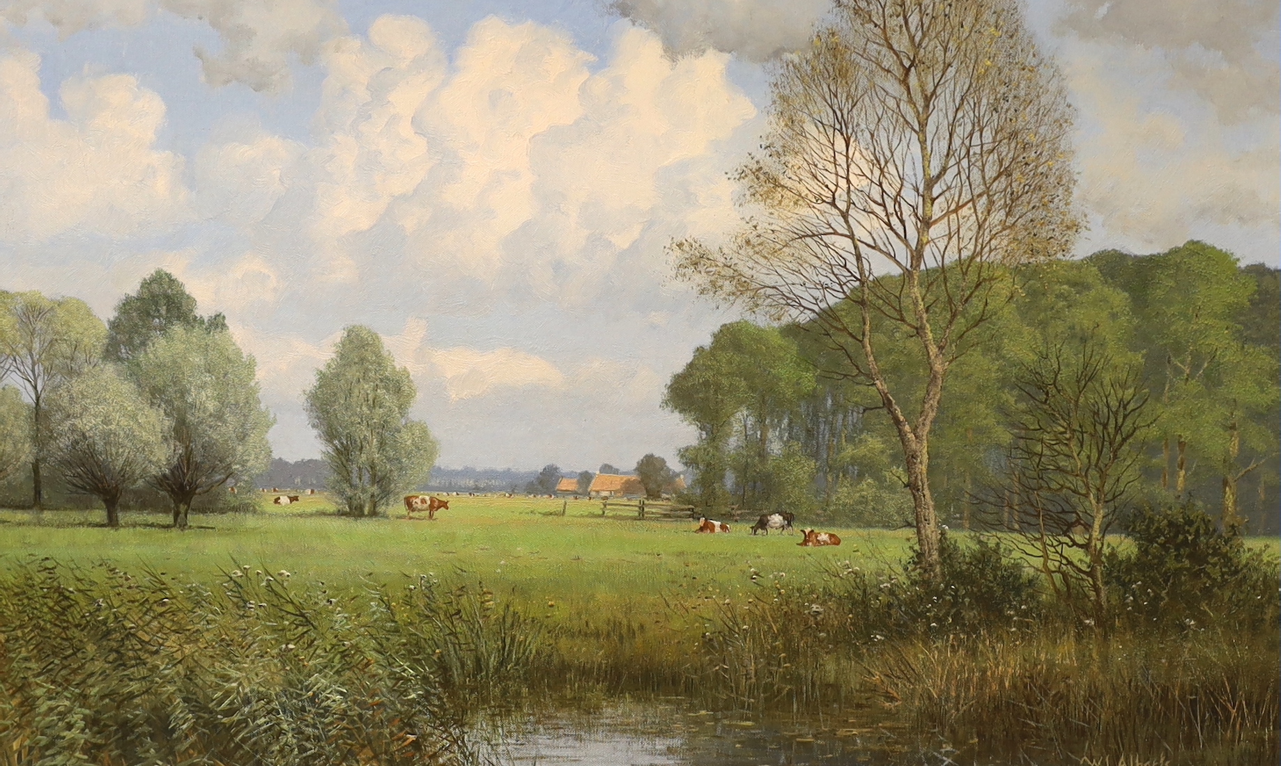 Willem Jacobus Alberts (Dutch, 1912-1990), oil on canvas, Rural landscape with cattle grazing, signed, 48 x 79cm